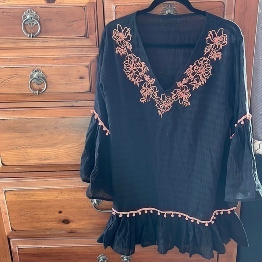 Express Black And Orange Embroidered Swim Coverup, Size M/L NWOT